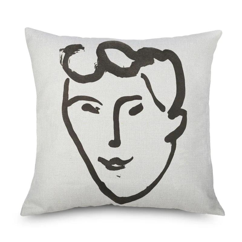 Henri Matisse Portrait Cushion Covers Simple Line Drawing Linen Pillow Case Sofa Deocr Art Painting Decorative