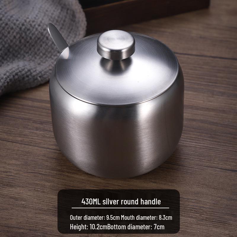 Gold Korean Style 304 Stainless Steel Seasoning Jar with Spoon - Perfect for Chili Sauce, Soy Sauce, or Salt.