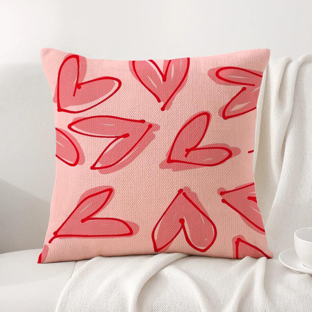 Hot Loving Heart Cushion Cover Natural Linen Organic Fabric DoubleSided Printing Sofa Home Decor Breathable Bed Pillow