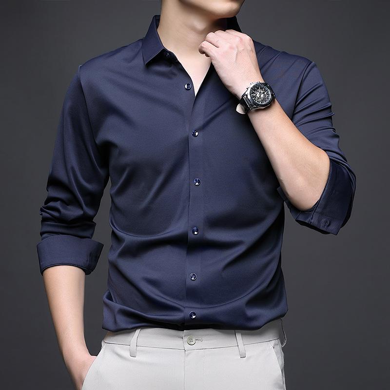 

Мужские рубашки, новый стиль, легкие, роскошные, высококачественные, бесшовные, не требующие глажки, с длинными рукавами, молодежная мода, корейский стиль, трендовые зимние топы с бархатом XXL