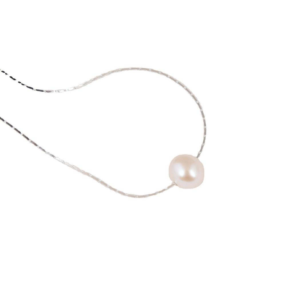 Exquisite Freshwater Pearl Pendant on S925 Sterling Silver Snake Chain Necklace
