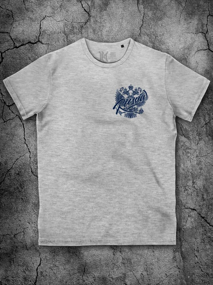 T-shirt with the coat of arms of Russia men s grey Coat of Arms of Russia cotton L