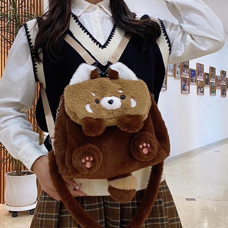 2025 autumn and winter new raccoon plush bag doll doll cartoon cute schoolbag single backpack female