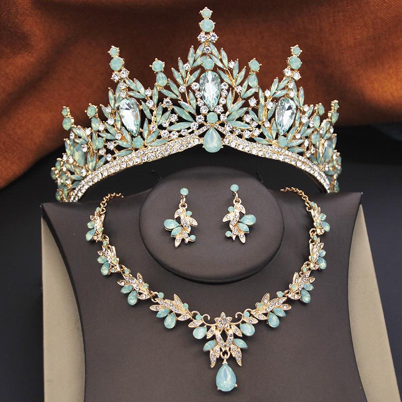 Princess Bridal Jewelry Sets for Women Wedding Crown Tiaras and Choker Necklace Earrings Bride Party Costume Jewelry Accessories