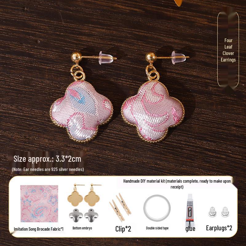 DIY Handmade Brocade Dangle Earrings Kit with 925 Silver Needles - New Chinese Style Gift Set
