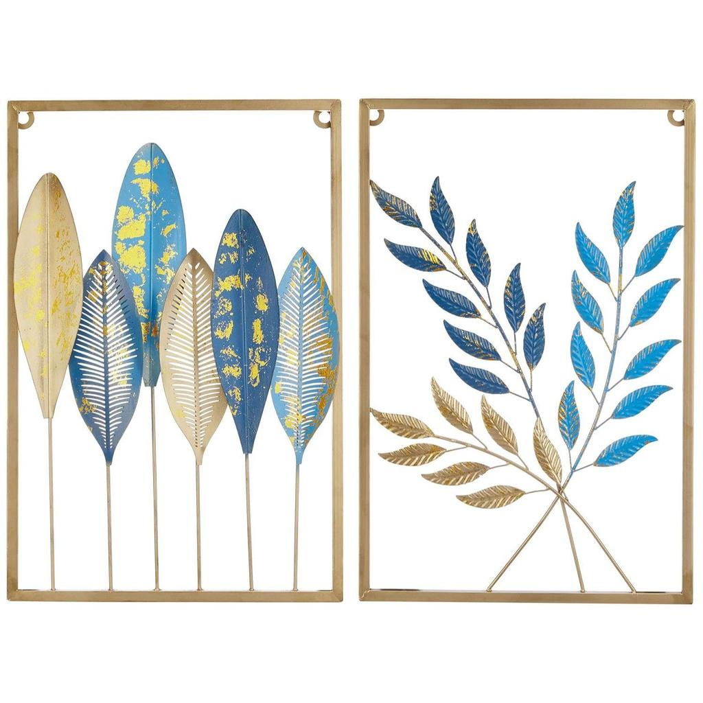 Metal Leaf Wall Hanging Decor | Nature-Inspired Leaf Design | Easy Installation (Set of 2 | Gold)