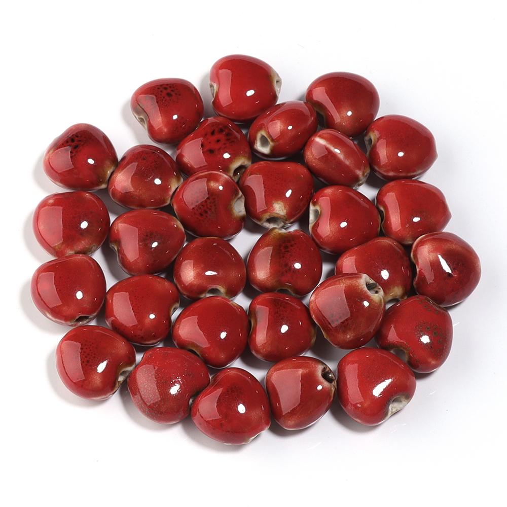 

10pcs Floral Glaze Porcelain Beads Cute Heart Shape Ceramic Beads Loose Spacer Beads For Jewelry Making DIY Bracelet Necklace червоний