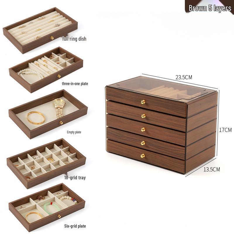 Elegantní vícevrstvá dřevěná šperkovnice s velkou kapacitou na náhrdelníky, náramky a prsteny