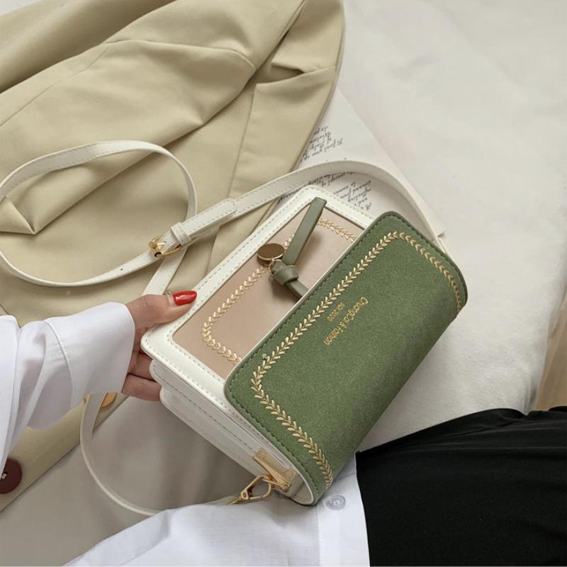 

Фактурная женская квадратная сумка Students Hundred с модной повседневной матовой сумкой через плечо Niche Design Sense Shoulder Bags зелёный