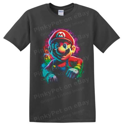 Super Mario Bros Neon Graffiti Character T Shirt Colorful Retro Gamer Art Tee