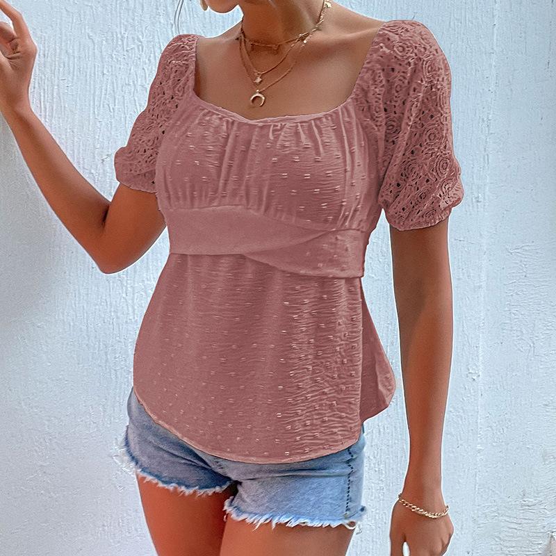 

Летняя женская элегантная кружевная лоскутная шифоновая футболка, свободный бандажный топ M