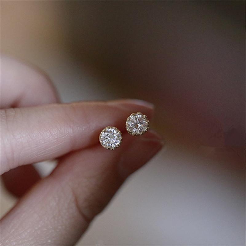 

925 Sterling Silver French Simple Sparkling Crystal Stud Earrings Women Light Luxury Temperament Wedding Party Jewelry Gift Gold
