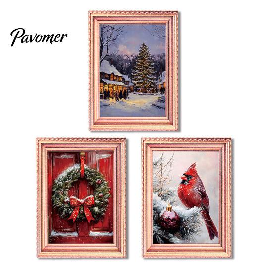 Retro Fridge Magnets 3Pcs Christmas Light-up Frame Refrigerator Magnet, Vintage Wooden Holiday Decorative Photo Holders Glowing Magnetic Picture