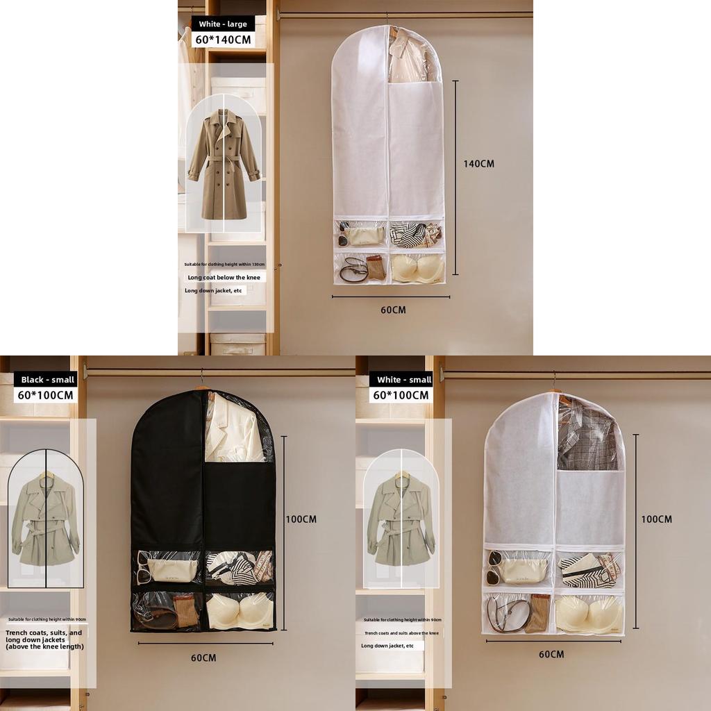 Non Woven Fabric Wardrobe Dust Cover With Multi Pocket Storage For Home And Travel Use