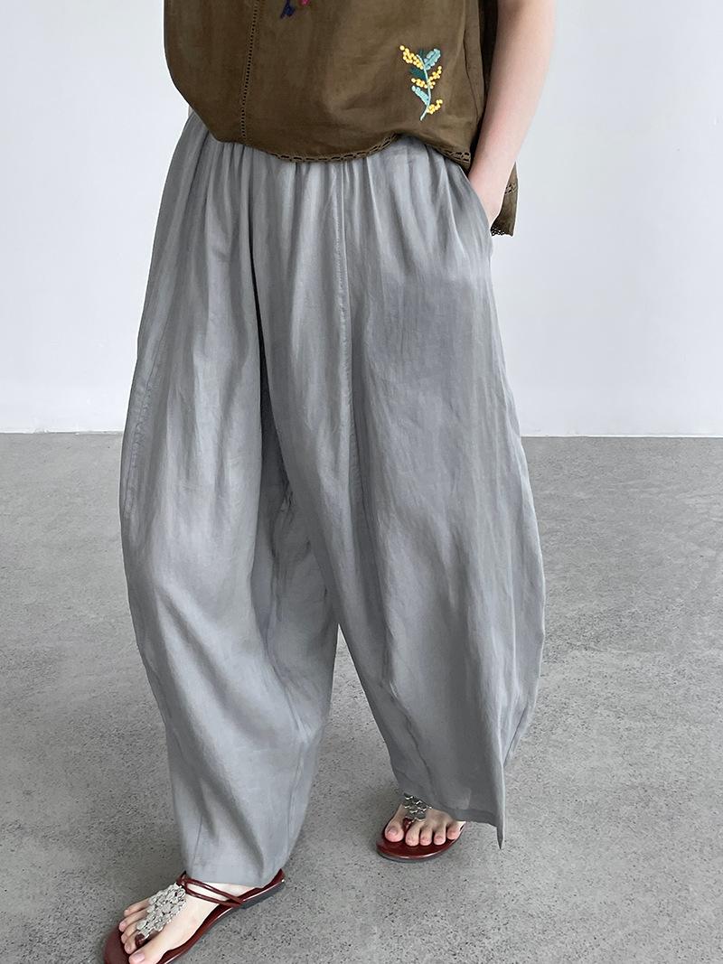 Taochuan 2026 summer loose ramie tencel casual pants women s loose casual breathable scimitar trousers T5157 M светло-серый