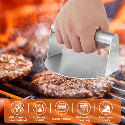Smash Burger Kit with Lid Griddle Spatula 5.5 Inch Stainless Steel Burger Press 8.9 Inch Basting Cover 13.38 X 5.5 Inch Grill