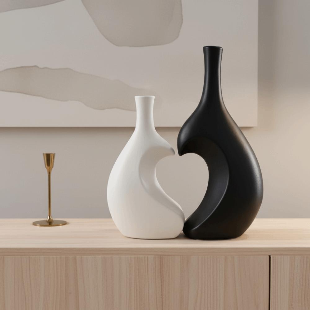 A Set Elegant Ceramic Vase Solid Color Flower Arrangement Vase Creative Water Cultivation Vase