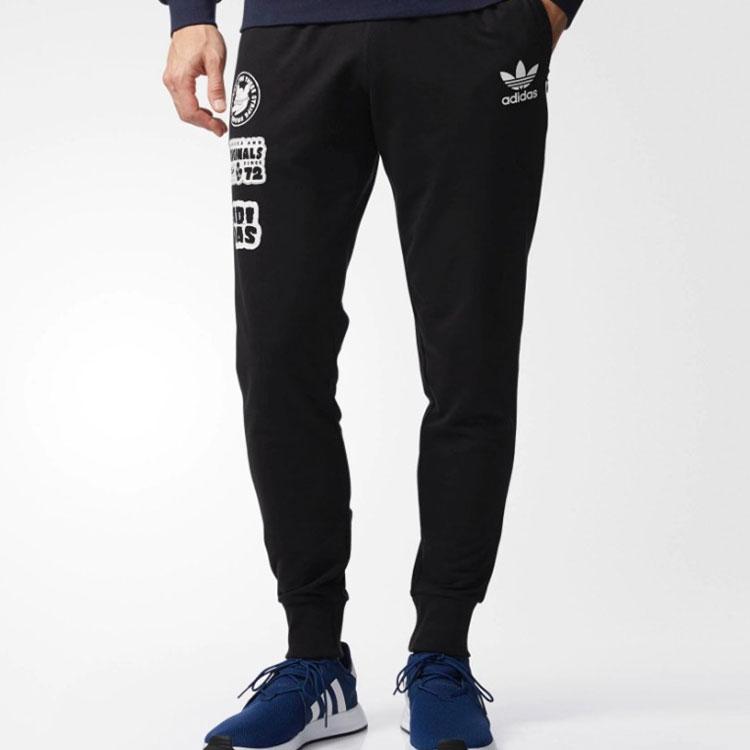 Adidas Originals Logo Embroidered Comfortable Cuffed Casual Knitted Sports Pants Men Bottoms Black CF5262