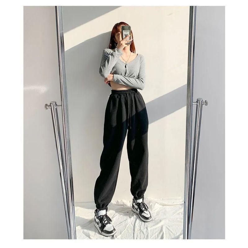 

Loose Ankle-Tied Thickening Plus Size Ladies Slim Looking Versatile Sports Pants Black S