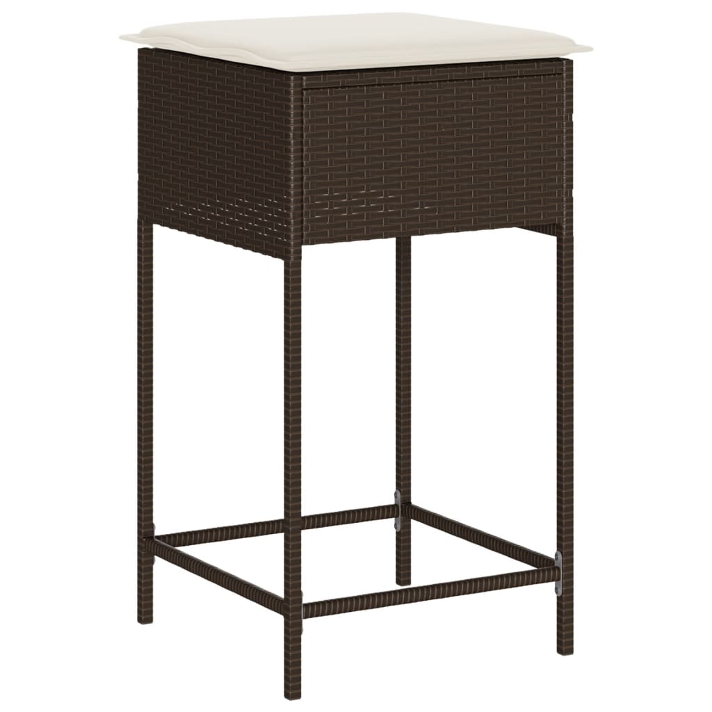 3 Piece Garden Bar Set with Cushions Brown Poly Rattan