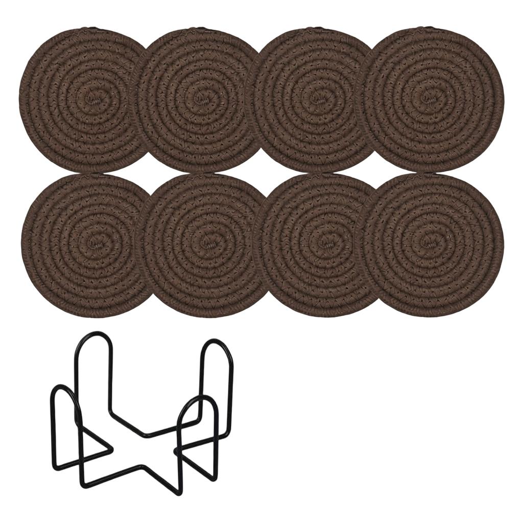 8-Pack Round Cotton Rope - 4.6 Inch Absorbent Placemats with Stand, Heat To 210°F, Desk