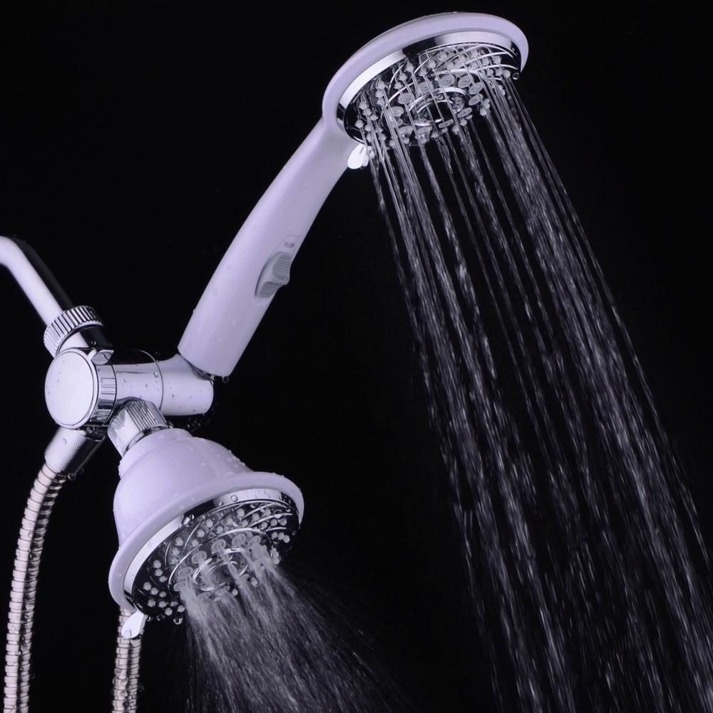 Designer 2-Tone Showerhead Handheld Combo 30-Setting Dual Spray Chrome White Easy Installation High Power Precision