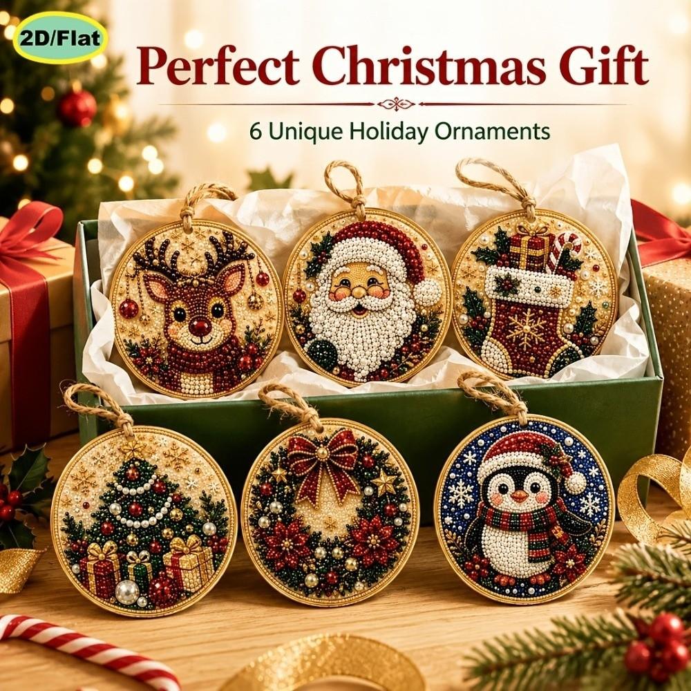 6Pcs Wooden Base DIY Christmas  Painting Kit  Art Xmas Hanging Decor  Holiday Party