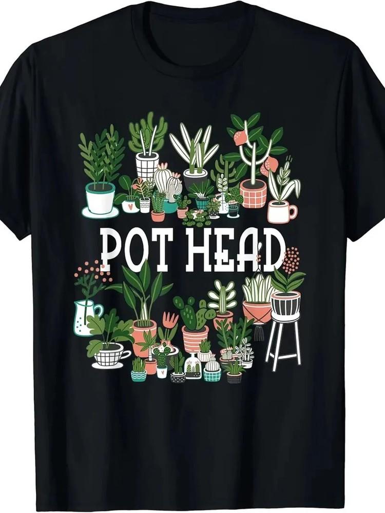 1pc Men's 100% Cotton Relaxed Fit Casual T-Shirt with ''Pot Head'' Plant Print | R
