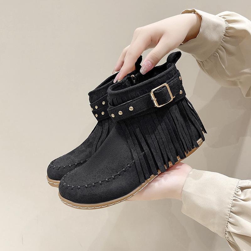 Retro Fringed Flat Boots