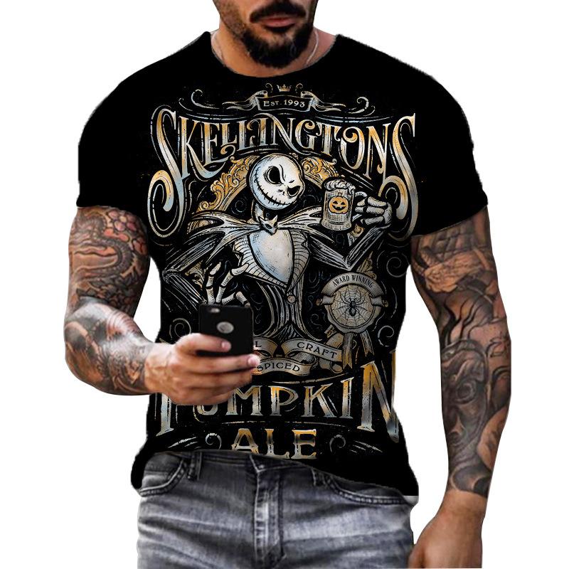 Summer Round Neck 3D Halloween Print Top Fashionable Casual Short Sleeved Men's T-shirts