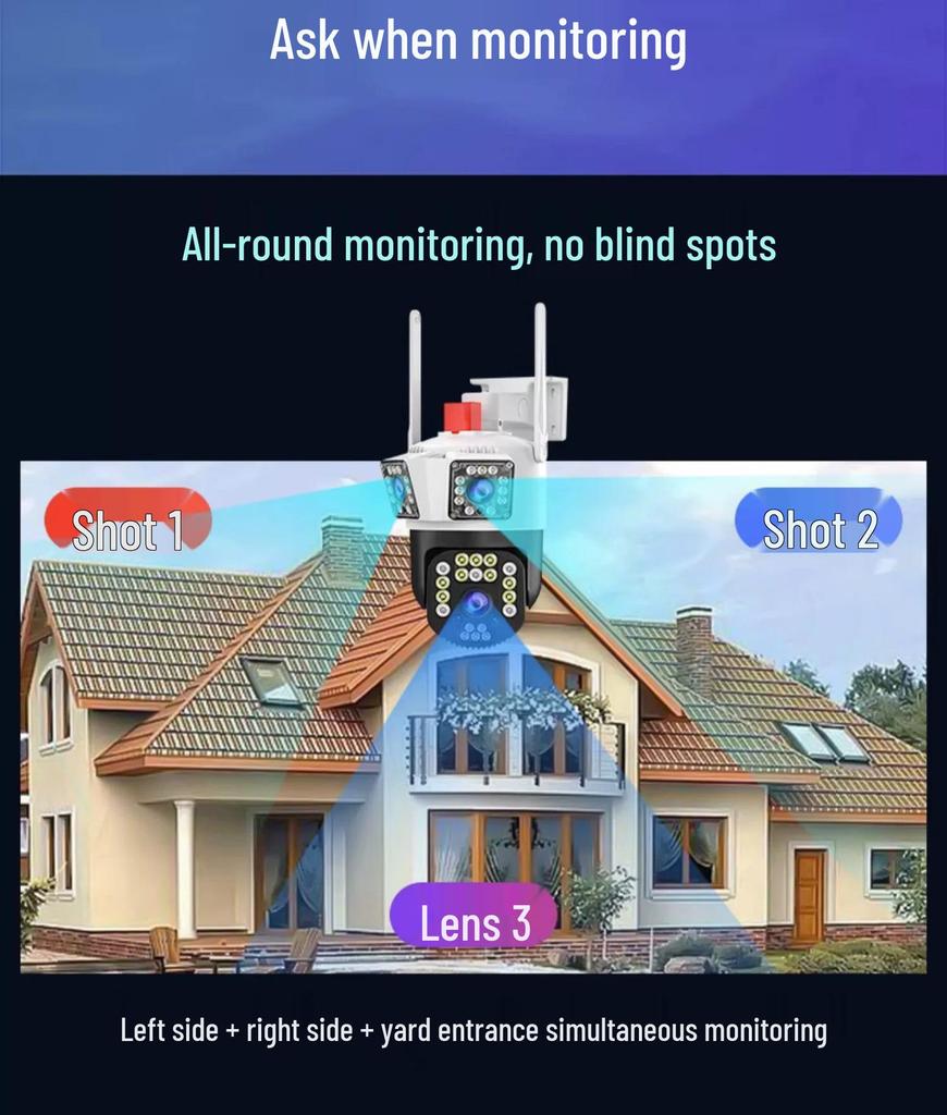 Three-Lens 360° Voice-Controlled Indoor Waterproof HD Monitoring Camera