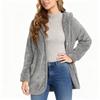 Women's Fashionable Solid Color Long Sleeved Pocket Loose Hooded Button Plush Jacket