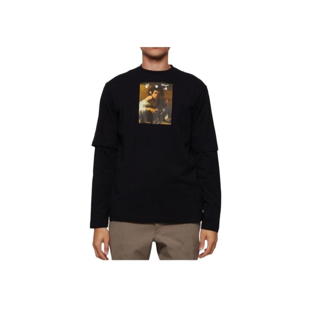 Off-White Graphic Print Crew Neck Long Sleeve T-Shirt Men Tops Black OMAB066F21JER0071084