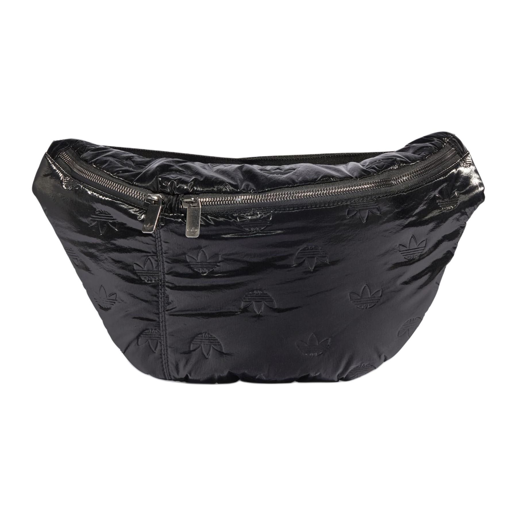 Adidas Originals Trefoil Plush Satin Zip Closure Waist Bag Women Bags Black II3394 Black