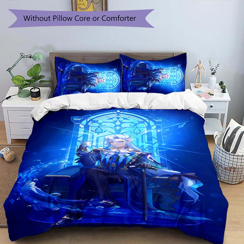 3pcs Genshin Impact Navelette pattern bedding set duvet cover set includes duvet cover &pillowcases, perfect all season bedroom decoration & gift