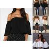 Stylish Summer Off Shoulder Ruffle Hem Loose Fit Top Women Urban Fashion Tee