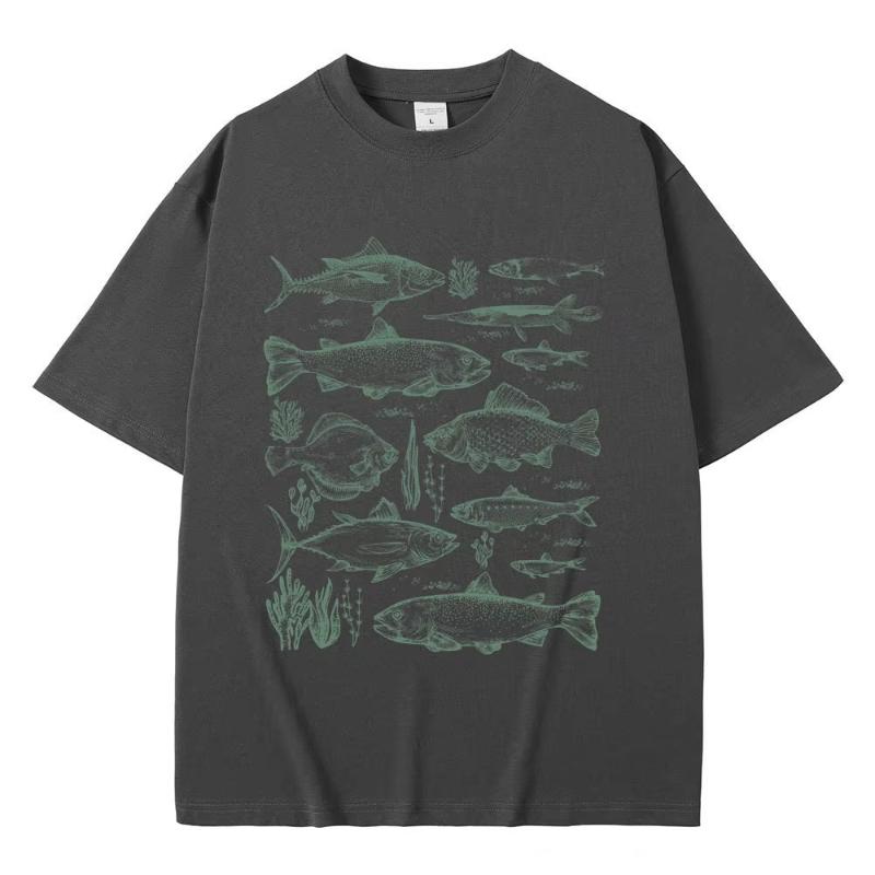 

Fish Tattoo Style Tshirt Fishing Funny Meme Graphic T Shirts Unisex Casual Cotton Vintage Short Sleeve Unisexs Oversized Tshirts S