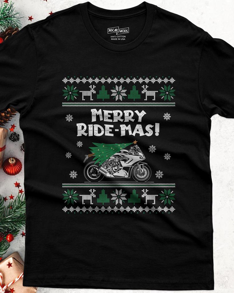 Merry Ride-mas Sportbike Christmas Shirt, Funny Biker Tee