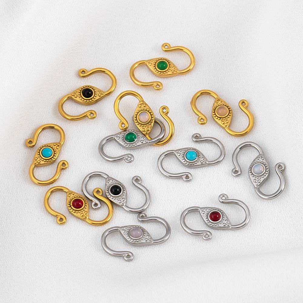 2pcs 6pcs Stainless Steel Natural Stone S Shape Hook Clasps Connectors Jewelry Makings Findings DIY Eye Clasp Jewelry Components