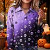 Women's Casual Long Sleeve Knit Top with Halloween Print and Lapel Collar