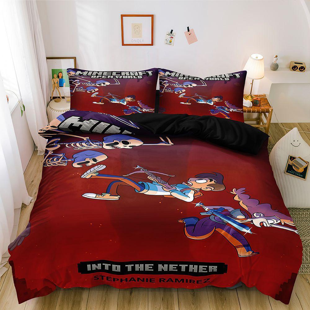 Digital Printing Three-Piece Set, Minecraft Themed Game Series Abraded Bedding Kit