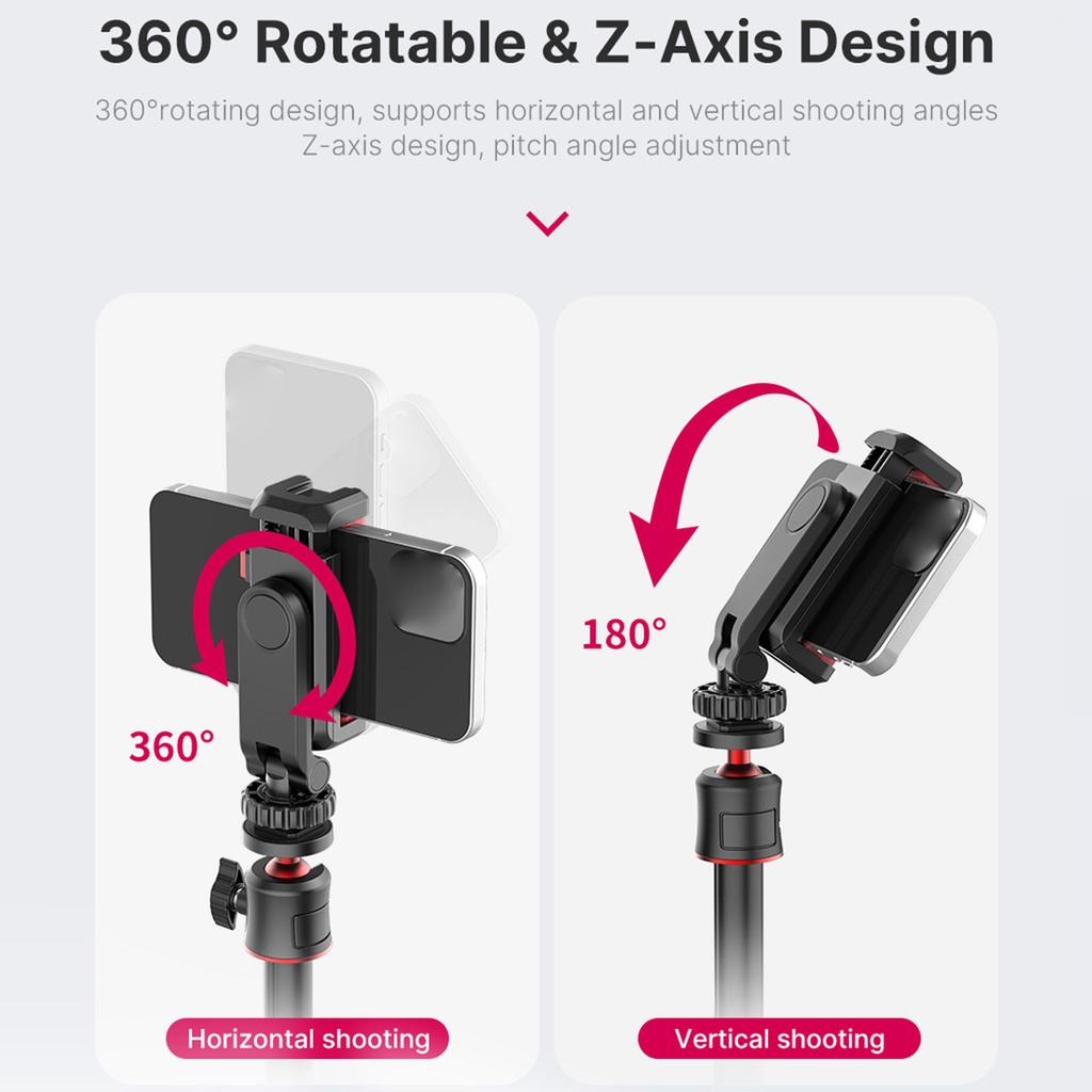 Multifunctional Phone Holder Clamp for Smartphone Vlog Selfie Live Streaming Video Recording, 360 degrees Rotatable Phone Tripod Holder with