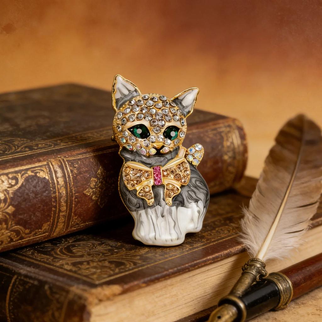 Exquisite Colorful Cat Metal Brooch Women's Men's Clothing Accessories Animal Brooches Children's Holiday Gift
