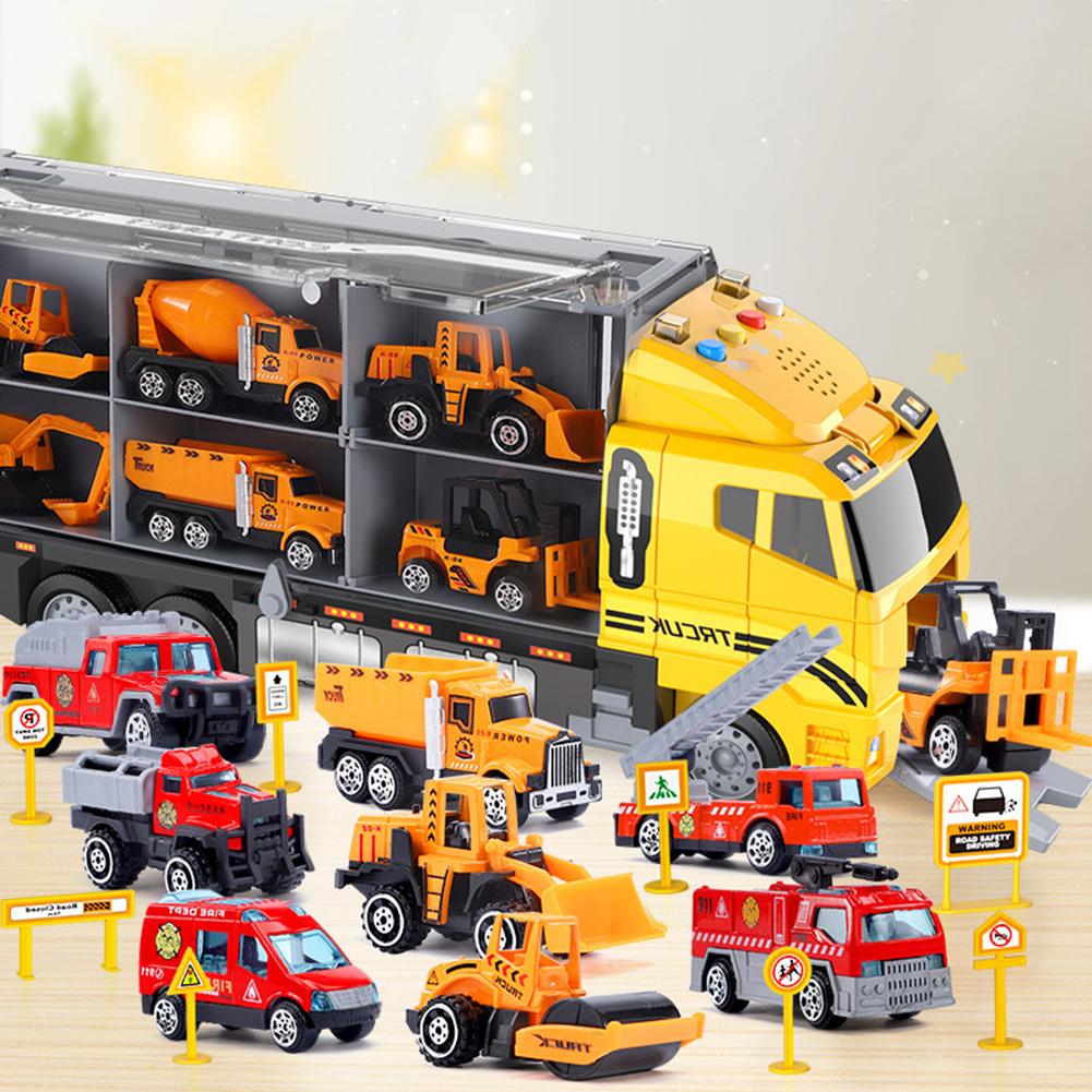Construction Truck Vehicle Toy Set For Kids Alloy Carrier Truck Push And Go Vehicle Car Toys Birthday Gifts For Boys Girls