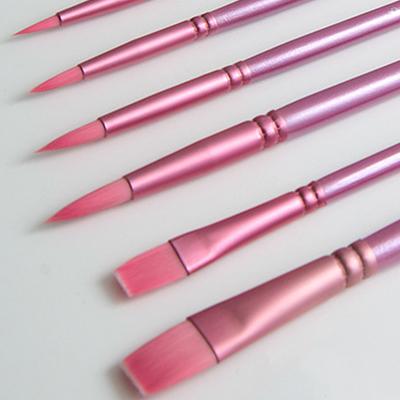 4/6Pcs Watercolor Paint Brushes Wooden Handle Paint Brush Nylon Hair Flat Head Watercolor Brush Long Handle for Miniature Model