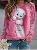 Cat Printed Loose Sweatshirt Cute Long Sleeve Round Neck Spring Summer