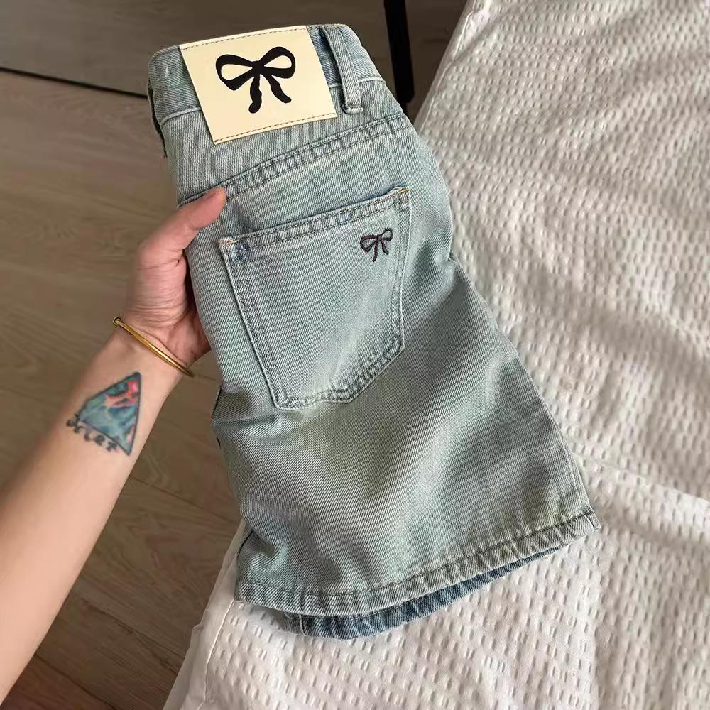 Women's 2024 Summer High-Waisted Slimming A-Line Denim Mini Skirt with Ripped Detail