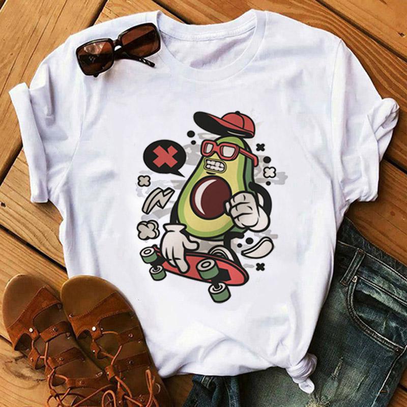 Kawaii Cartoon Avocado Short Sleeve T-Shirt Women Casual Graphic Tops Female Tee Summer T-Shirts