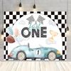 2D Checkered Flag Race Car Banner, Fast One 1st Birthday Backdrop, Baby Shower Background Cloth