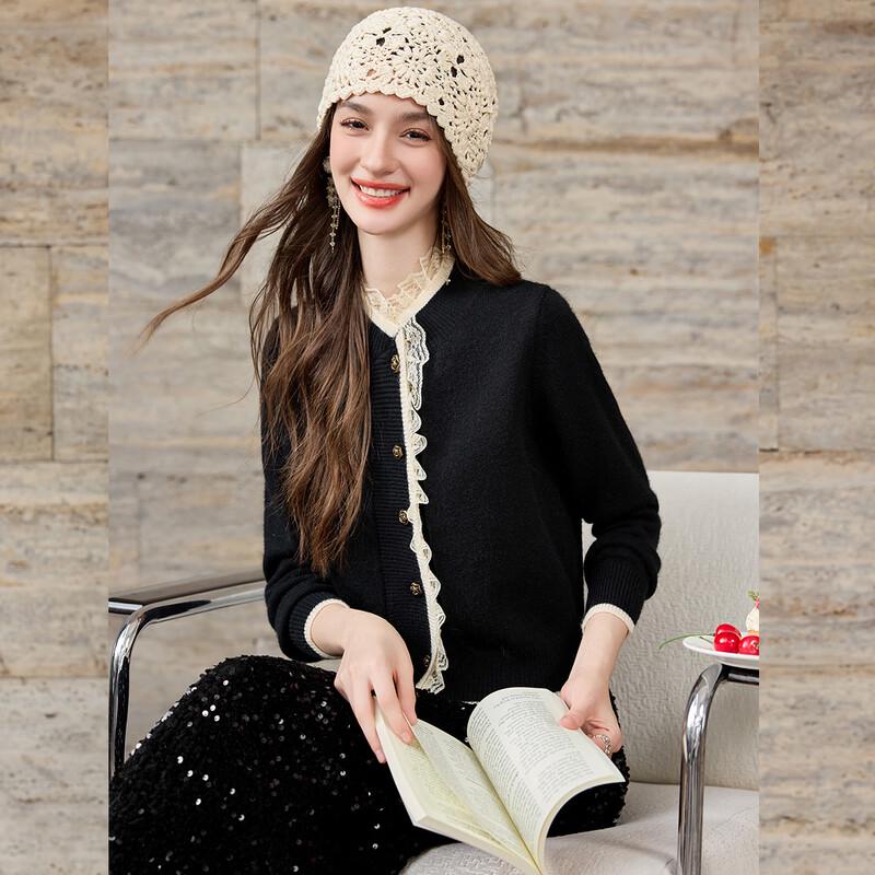 Bailuyu Colorblock Lace Knit Cardigan Sweater